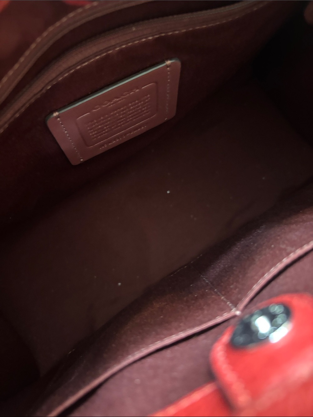 Coach Red Pebbled Leather Tote with Branded Strap - Picture 4 of 8